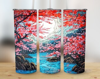 Diseño digital para vaso térmico con estampado de flores de cerezo / Diseño de sublimación para vasos delgados de 20 oz / Sakura japonesa PNG