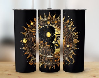 Sun Moon Tumbler Wrap Sublimation Design | 20oz Skinny Digital Download | Celestial Boho Mystical PNG