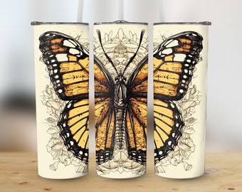 Monarchfalter Tumbler Wrap | 20 Unzen Sublimationsdesign Digital Download | Skinny Tumbler PNG