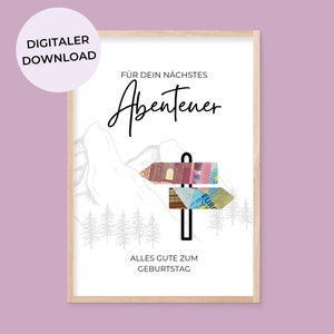 Regalo de dinero para cumpleaños, fondo de viaje para la montaña, para tu próxima aventura, regalo de último minuto, cumplidor de deseos, regalo de dinero para viajes