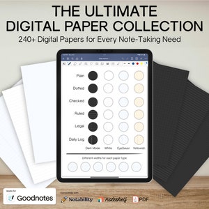 Oltre 240 modelli di carta digitale GoodNotes / a quadri, a punti, a righe, legali, per registro giornaliero / 4 colori / Bullet Journal e pacchetto per prendere appunti