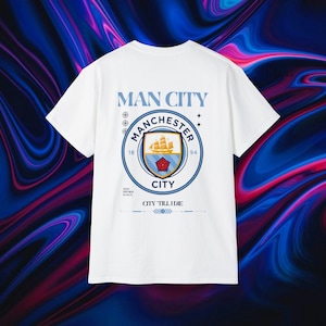 Man City Fußball-T-Shirt, Fußball Geschenk, premier League Fußball, Man City Geschenk, Herren-Fußball-Shirt, Frauen-Fußball-Shirt, Fußball