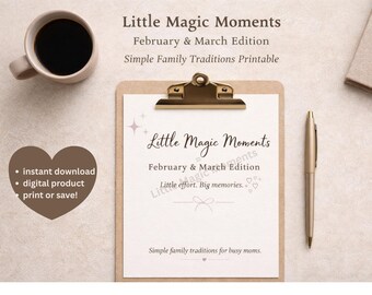 February & March Family Traditions Printable | Monthly Activity Ideas for Kids and Couples | Low Effort Family Moments | Busy Mom Planner