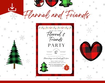 Editable Christmas  Flannel and Friends Digital Invitation, Editable Christmas Party Invitation Template Download