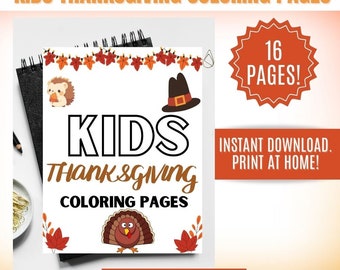 Thanksgiving kids coloring pages instant download PDF holiday coloring book printable pages A4 document size Printable thanksgiving activity