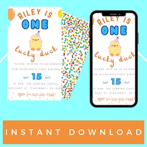 one lucky duck birthday First Birthday Mallard Duck Invitation Digital Download | One Lucky Duck 1St Birthday Party Invitation evite duck