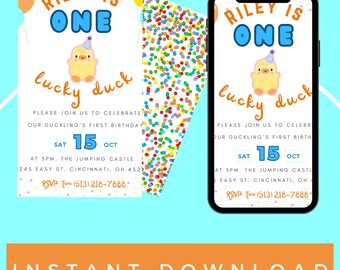 one lucky duck birthday First Birthday Mallard Duck Invitation Digital Download | One Lucky Duck 1St Birthday Party Invitation evite duck