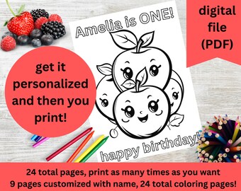 Strawberry Party coloring activity | Berry Coloring Pages First Birthday Party Strawberry Coloring Sheets | Strawberry Birthday personalized
