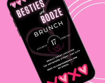 Galentine Invite | besties and booze brunch | Galentines Day |  girls brunch | heart valentines invite instant download
