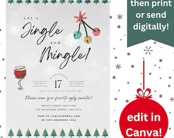 Friendsmas Invite, Funny Friendsmas Evite, Friends Christmas Party Digital Invitation, Editable Christmas Party Invitation Template Download