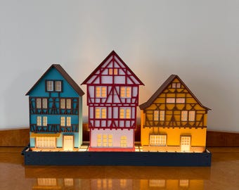 Set of 3 Miniature Houses "Alsace - France" Series - Home Decor, Christmas Village, Fireplace Decor, Holiday Decor, Halloween, Gift
