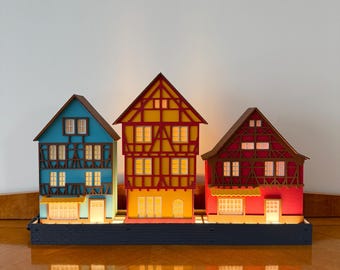 Set of 3 Miniature Houses "Alsace - France" Series - Home Decor, Christmas Village, Fireplace Decor, Holiday Decor, Halloween, Gift