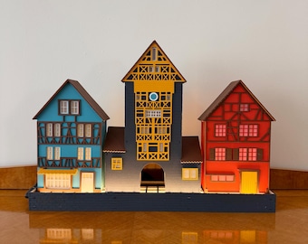 Set of 3 Miniature Houses "Alsace - France" Series - Home Decor, Christmas Village, Fireplace Decor, Holiday Decor, Halloween, Gift