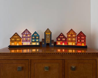 Set of 7 Miniature Houses "Alsace - France" Series - Home Decor, Christmas Village, Fireplace Decor, Holiday Decor, Halloween, Gift