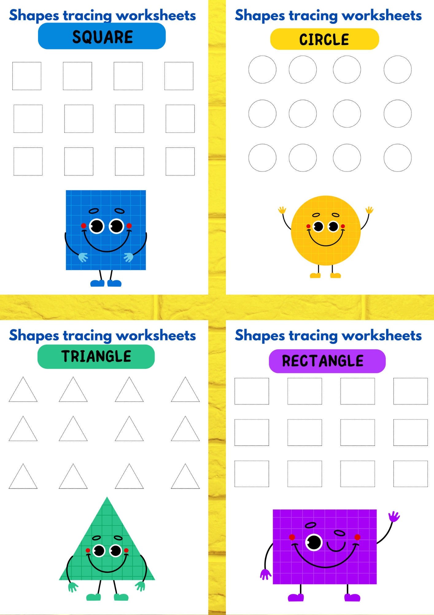Printable Shapes Worsheet Shapes Tracing for Kids Basic Etsy