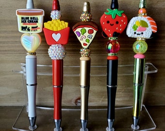 Kawaii Snacky Snack Theme Pens, handmade beadable food pens