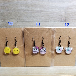 Kawaii animal earrings, Squish Animal Earrings 30 different patterns image 4