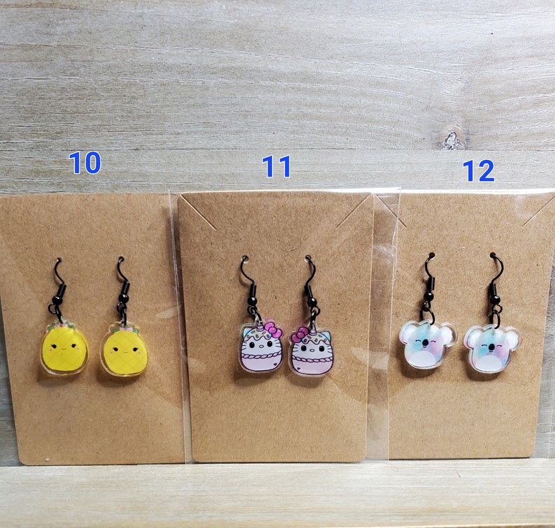 Kawaii animal earrings, Squish Animal Earrings 30 different patterns image 4