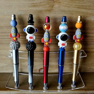 Handmade Space Explorer Beaded Focal Pens, refillable beaded ballpoint pens, Astronaut Pens image 1