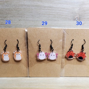 Kawaii animal earrings, Squish Animal Earrings 30 different patterns image 10