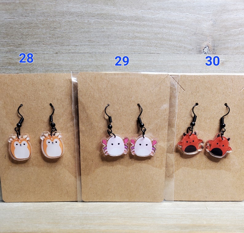 Kawaii animal earrings, Squish Animal Earrings 30 different patterns image 10