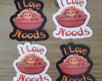 I Love Noods Sticker, Vinyl Water Resistant Funny Food Sticker, Adult Humor Sticker