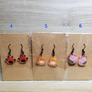 Kawaii animal earrings, Squish Animal Earrings 30 different patterns image 2