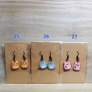 Kawaii animal earrings, Squish Animal Earrings 30 different patterns image 9