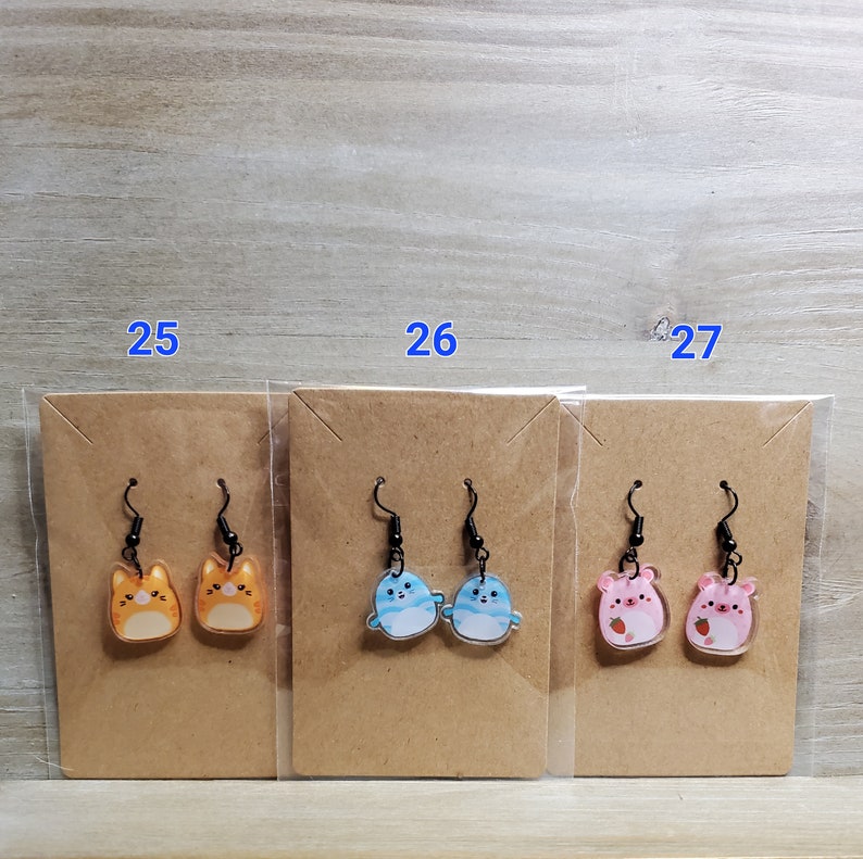 Pendientes de animales Kawaii, Pendientes de animales Squish 30 patrones diferentes imagen 9