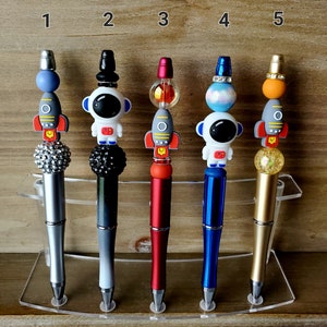 Handmade Space Explorer Beaded Focal Pens, refillable beaded ballpoint pens, Astronaut Pens image 2