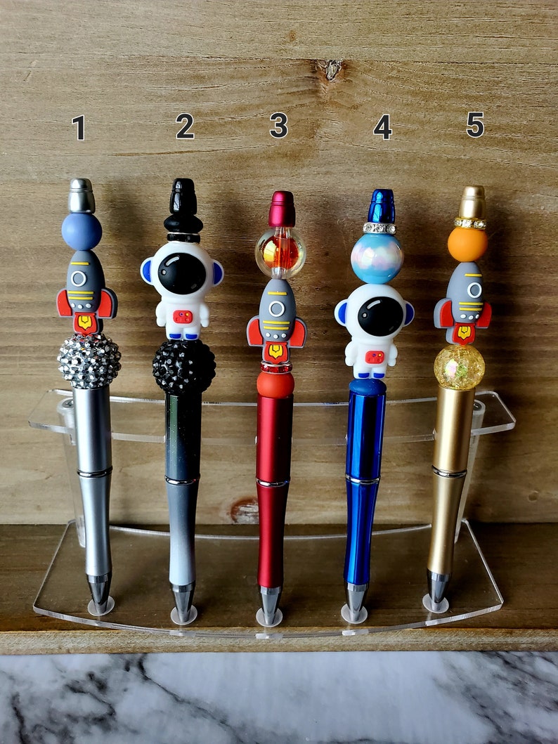 Handmade Space Explorer Beaded Focal Pens, refillable beaded ballpoint pens, Astronaut Pens image 2