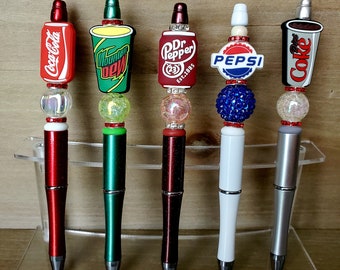 Soda Pop Handmade Beaded pens, Drink theme pens