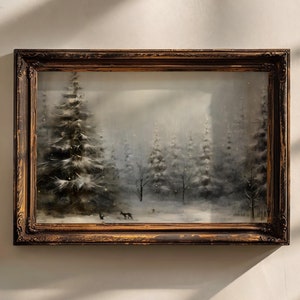 Christmas Wall Art, Snowy Winter Forest Scene, Holiday Decor, Farmhouse Gallery Wall Set, Digital Download, Winter Wonderland Printable