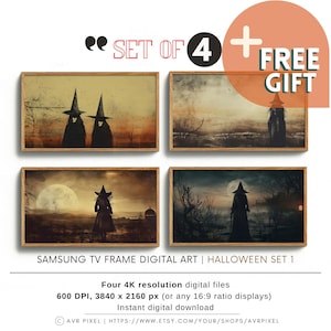 Vintage Halloween Witches Art Set in 4K for Samsung Frame TV