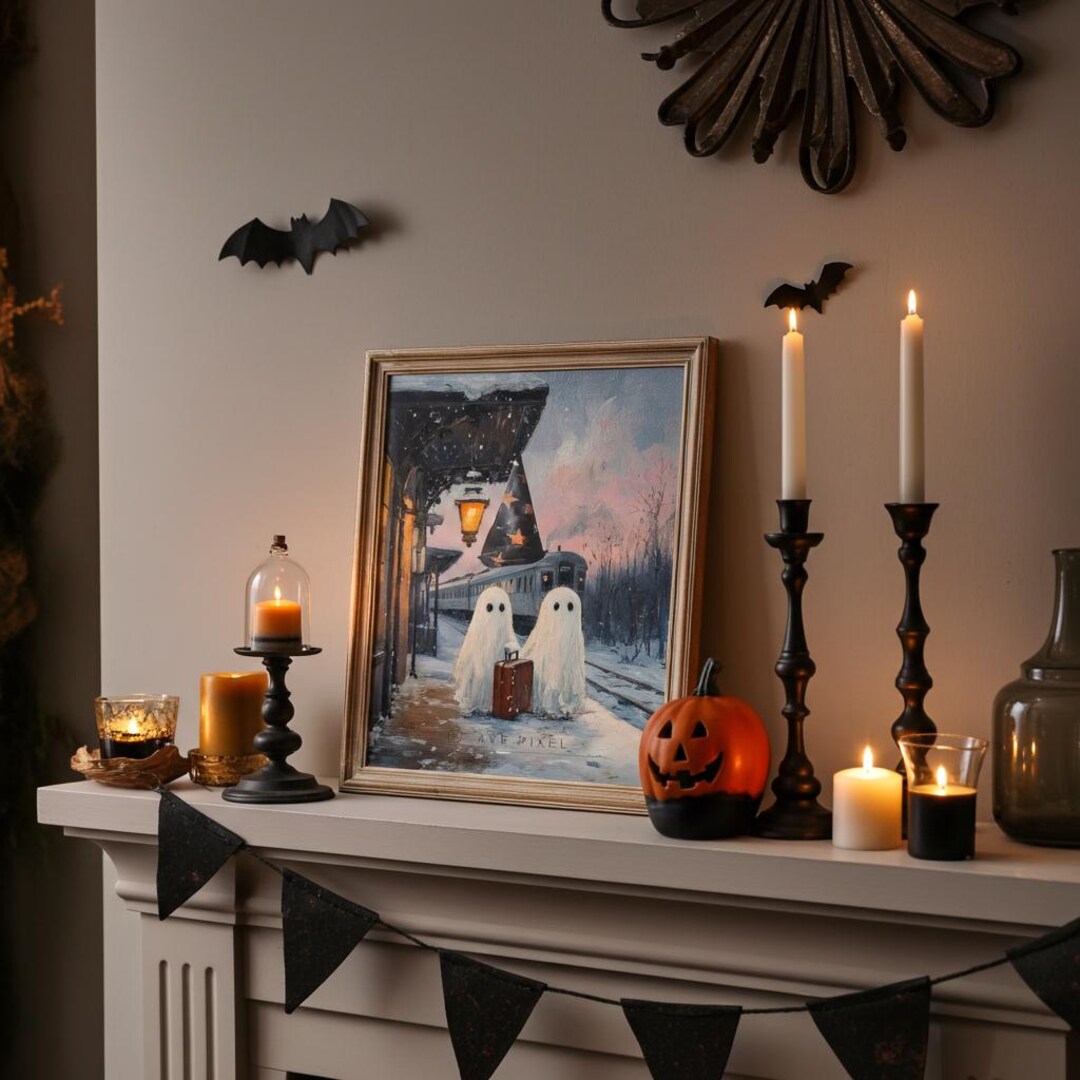 Ghost in Train Station Halloween Painting: Spooky Wall Decor view 2
