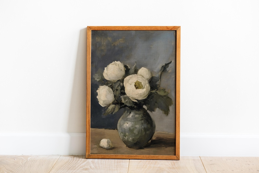 Vintage Peony Vase Print: Elegant Floral Still Life Art view 4