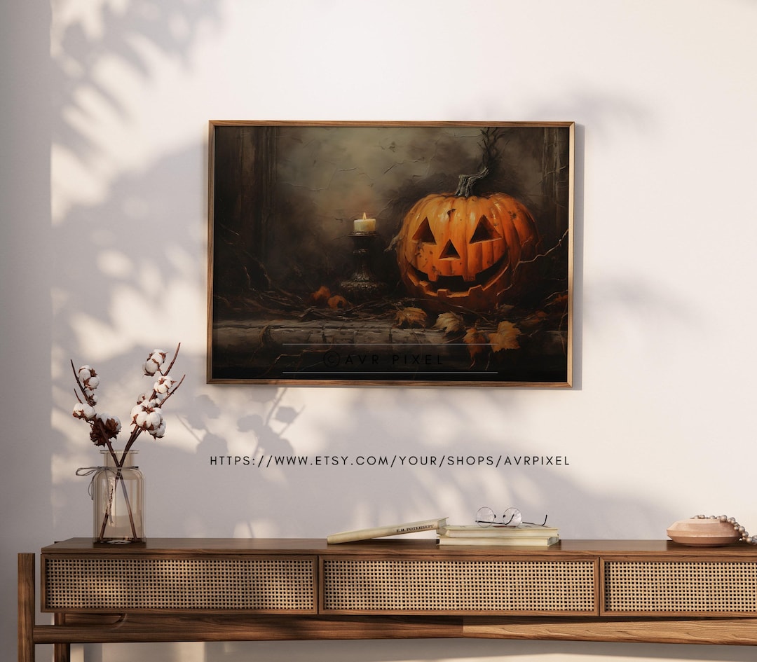 Spooky Jack O'Lantern Candle Print: Halloween Wall Art view 2