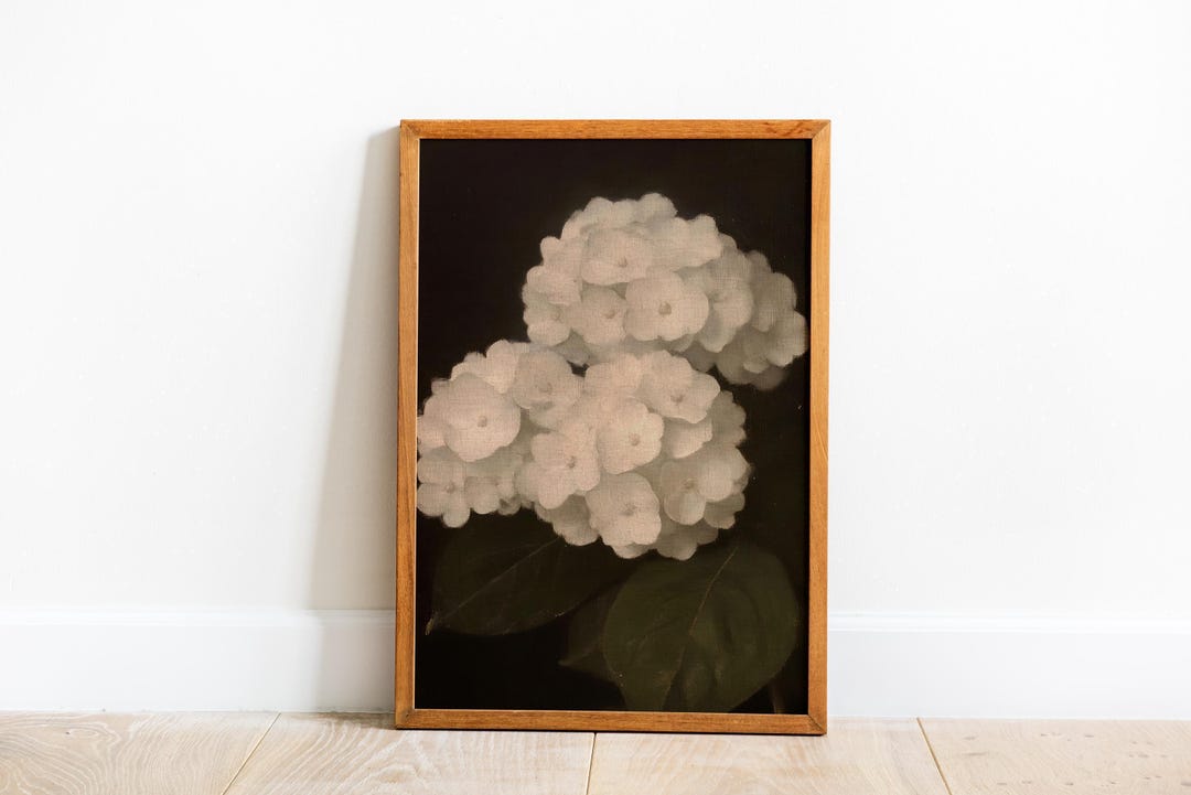 Hydrangea Wall Art Print: Dark Minimalist Botanical Decor view 5