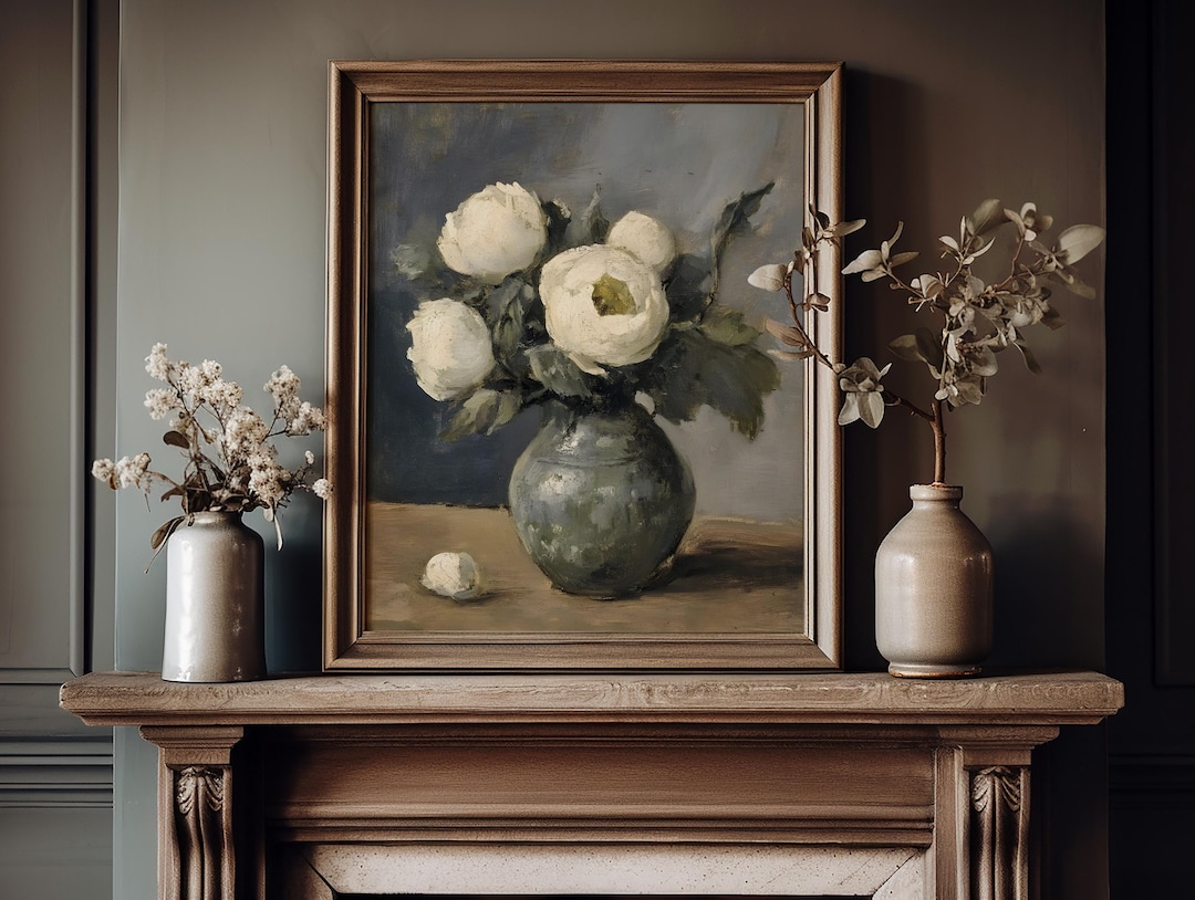 Vintage Peony Vase Print: Elegant Floral Still Life Art view 5