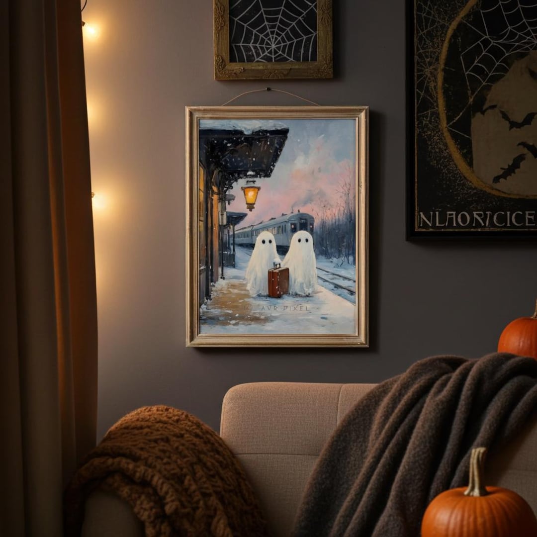 Ghost in Train Station Halloween Painting: Spooky Wall Decor view 3