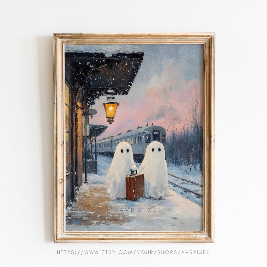 Ghost in Train Station Halloween Painting: Spooky Wall Decor — AVR