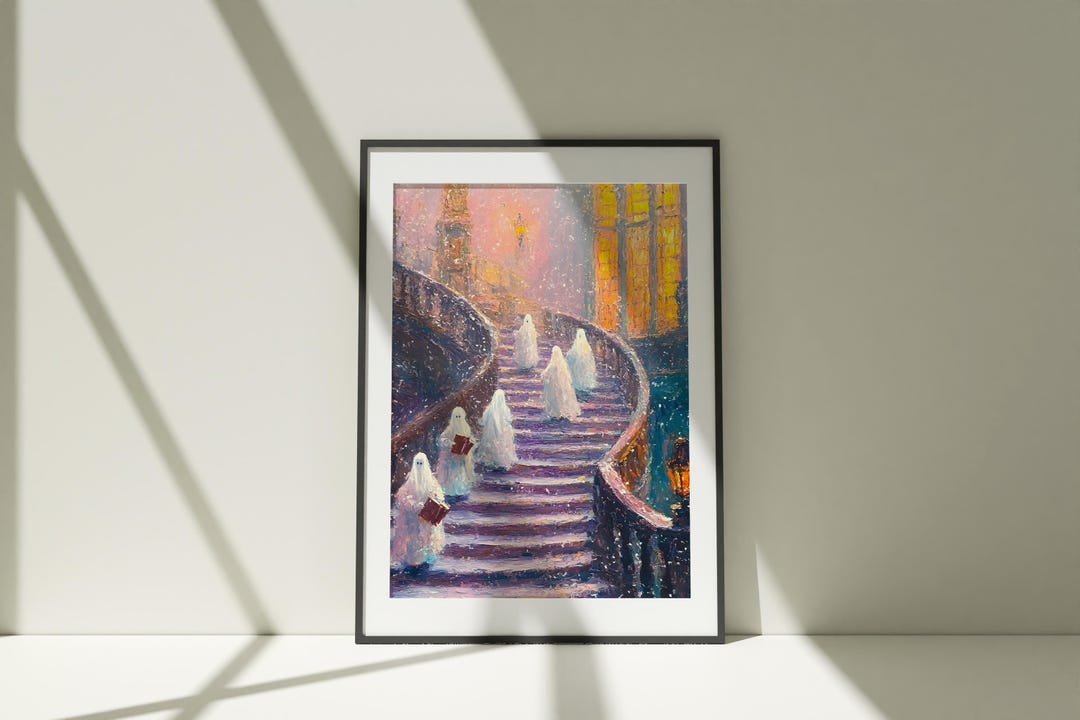 Spooky Haunted House Print: Gothic Halloween Staircase Decor view 2