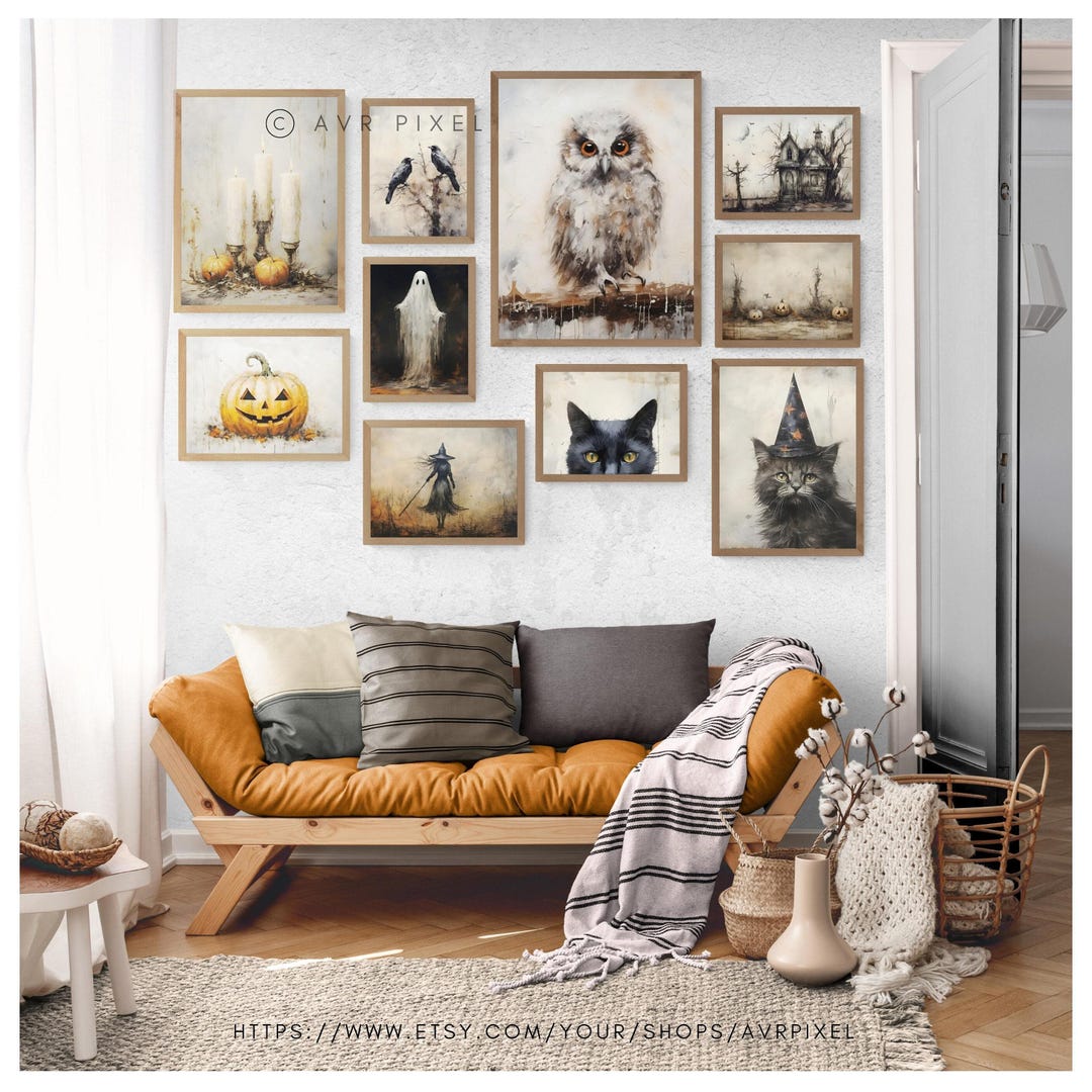 Vintage Halloween Wall Art Set: Muted Neutral Digital Prints view 4