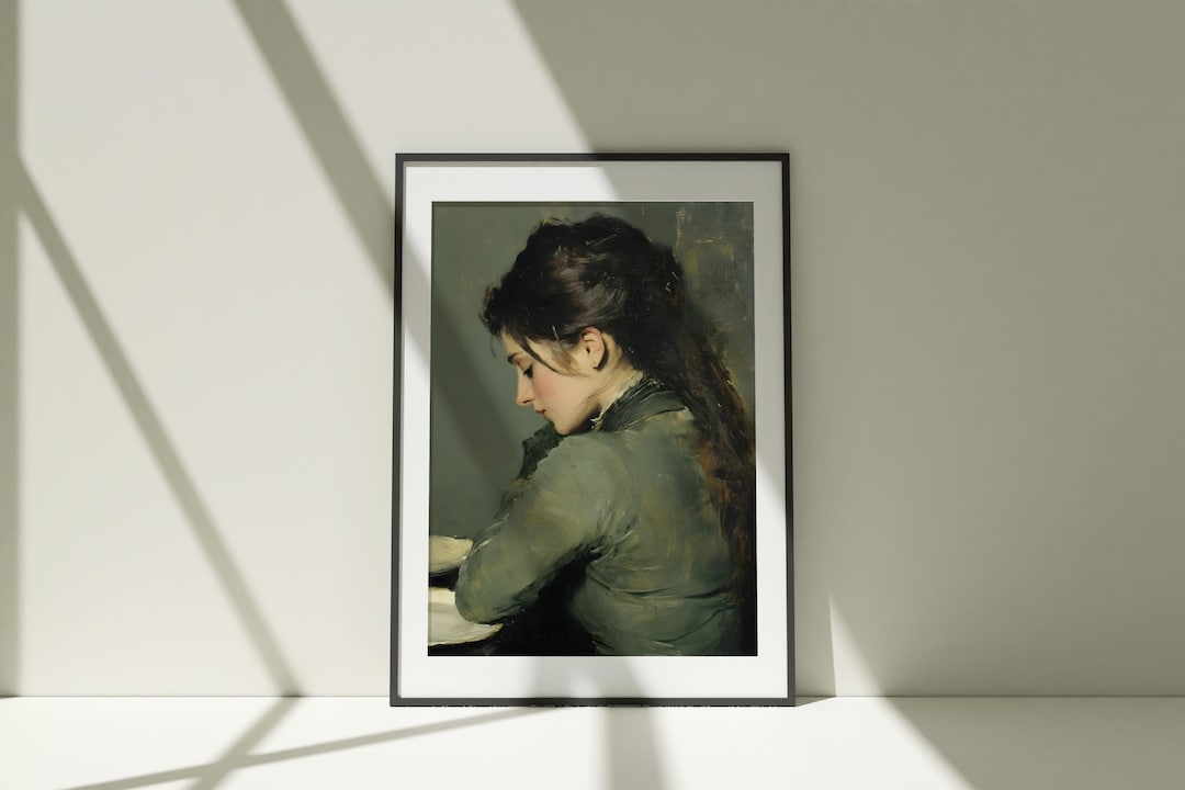 Vintage Woman Portrait Print: Serene Feldgrau Wall Art (PDF Download view 3