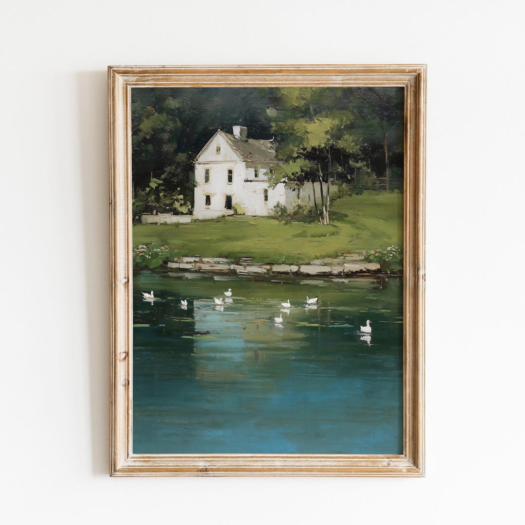 Vintage Lakeside House Painting
