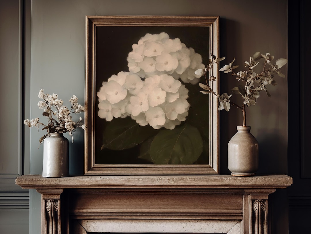 Hydrangea Wall Art Print: Dark Minimalist Botanical Decor view 2