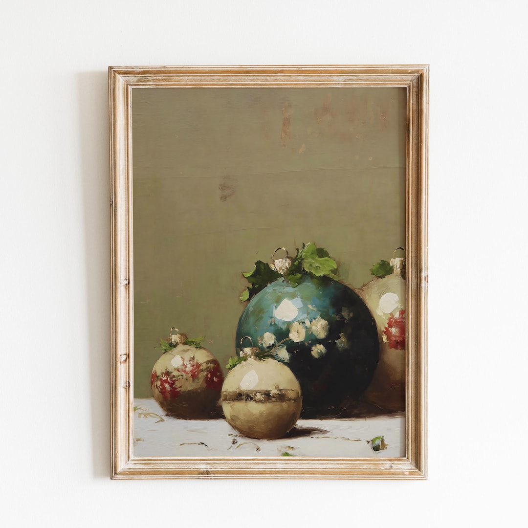 Vintage Christmas Baubles Still Life Print