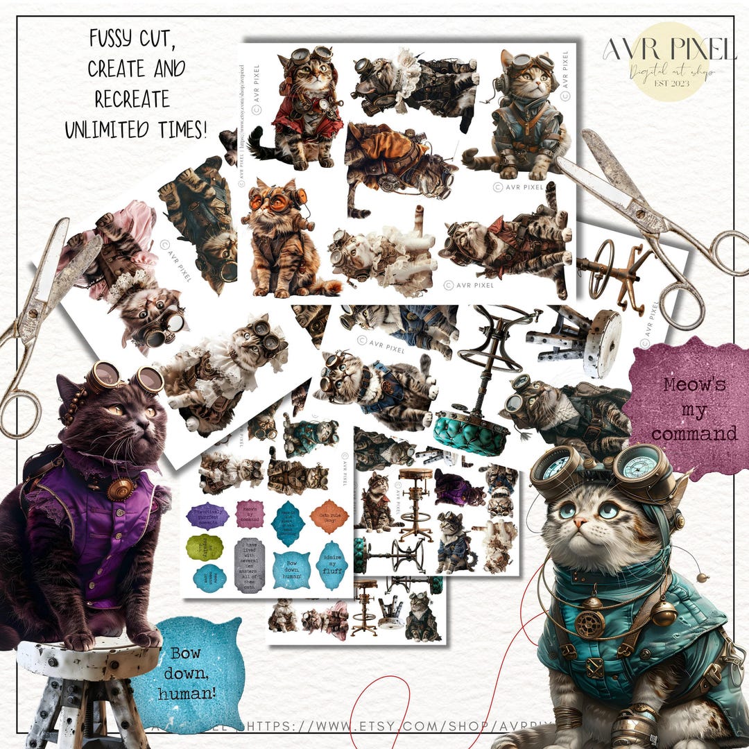 Steampunk Cats Clip Art view 3