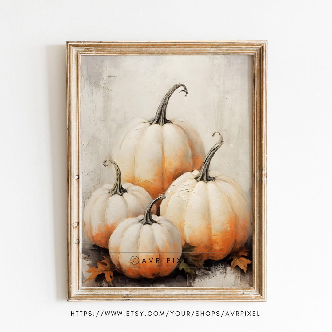Pumpkin Wall Art Print: Muted Neutrals, Vintage Fall - Digital Download