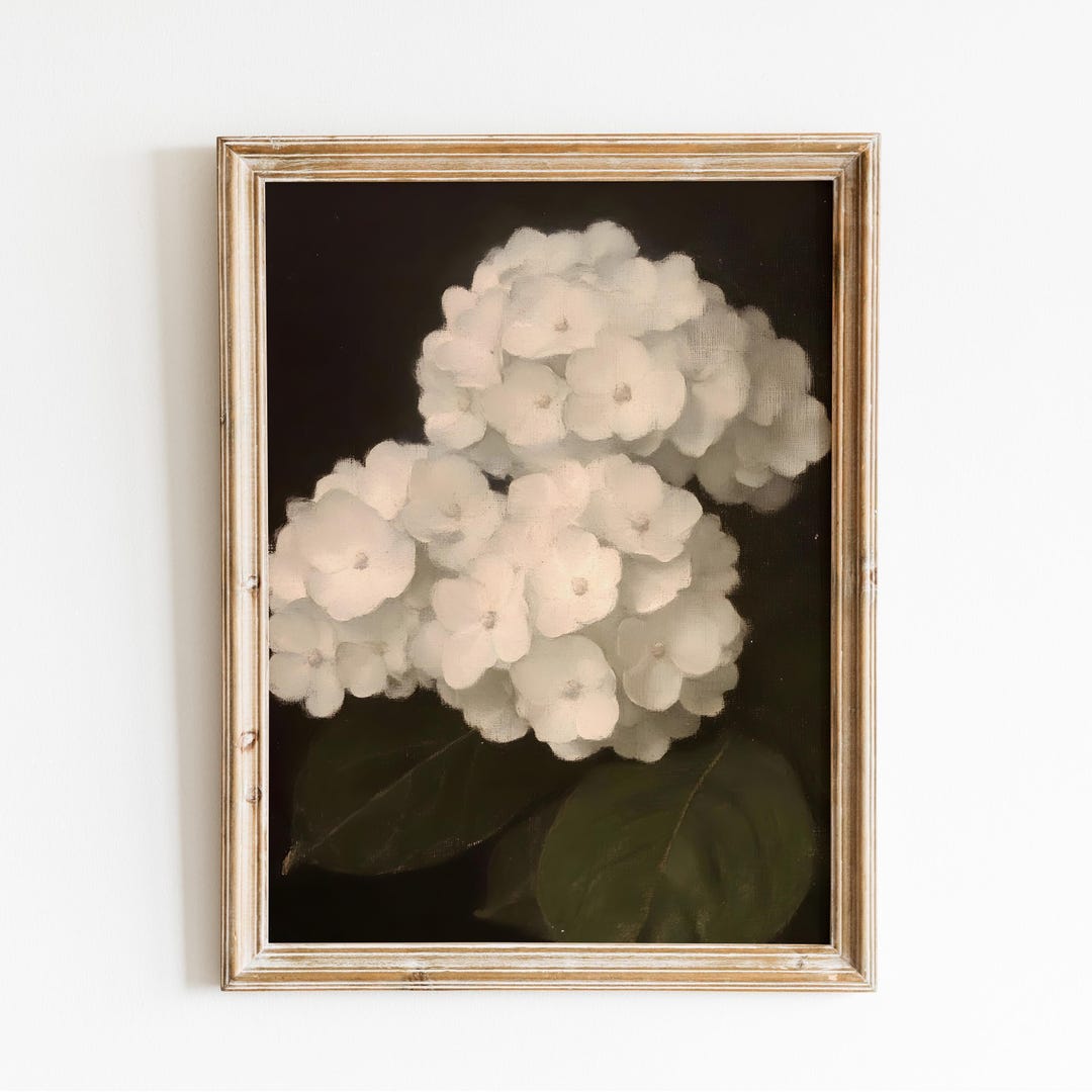 Hydrangea Wall Art Print: Dark Minimalist Botanical Decor
